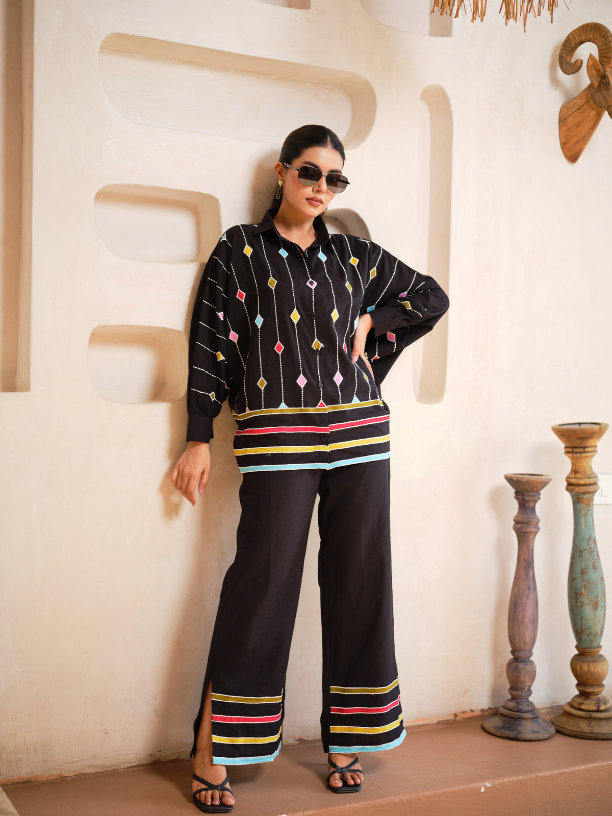 Chromatic Line Appliquéd Co-ord Set for Women