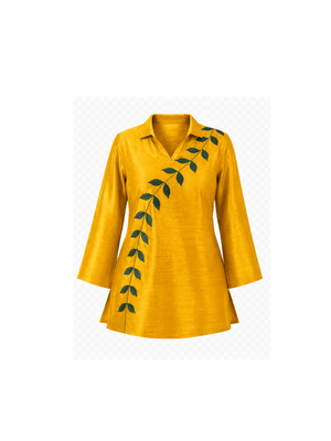 This elegant kurta features delicately hand-painted leaf motifs that celebrate the beauty of nature. Inspired by the vibrant hues of a botanical garden, it blends artistic expression with refined craftsmanship, creating a timeless and distinctive look.