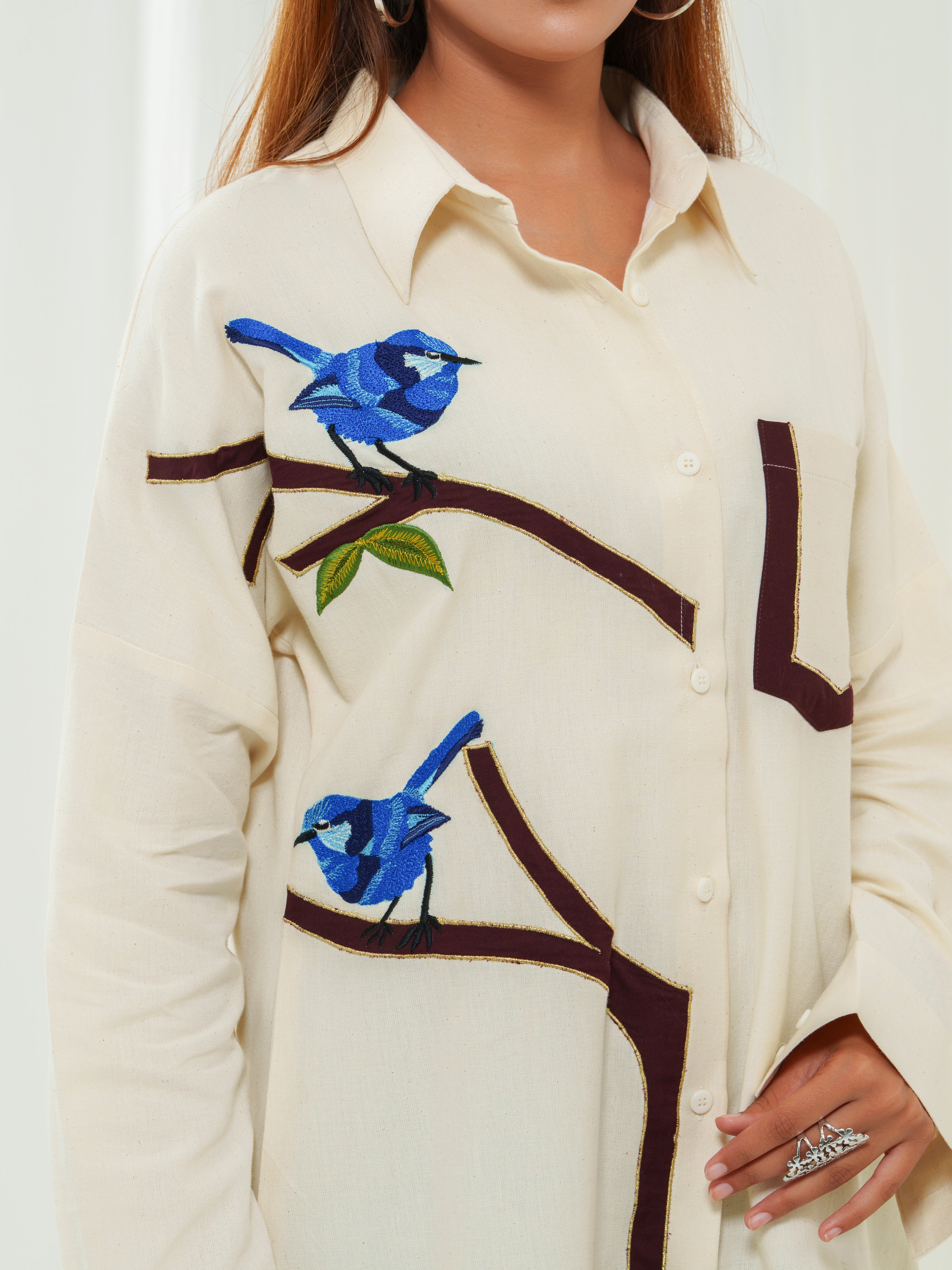 Handloom birdie bough shirt dress