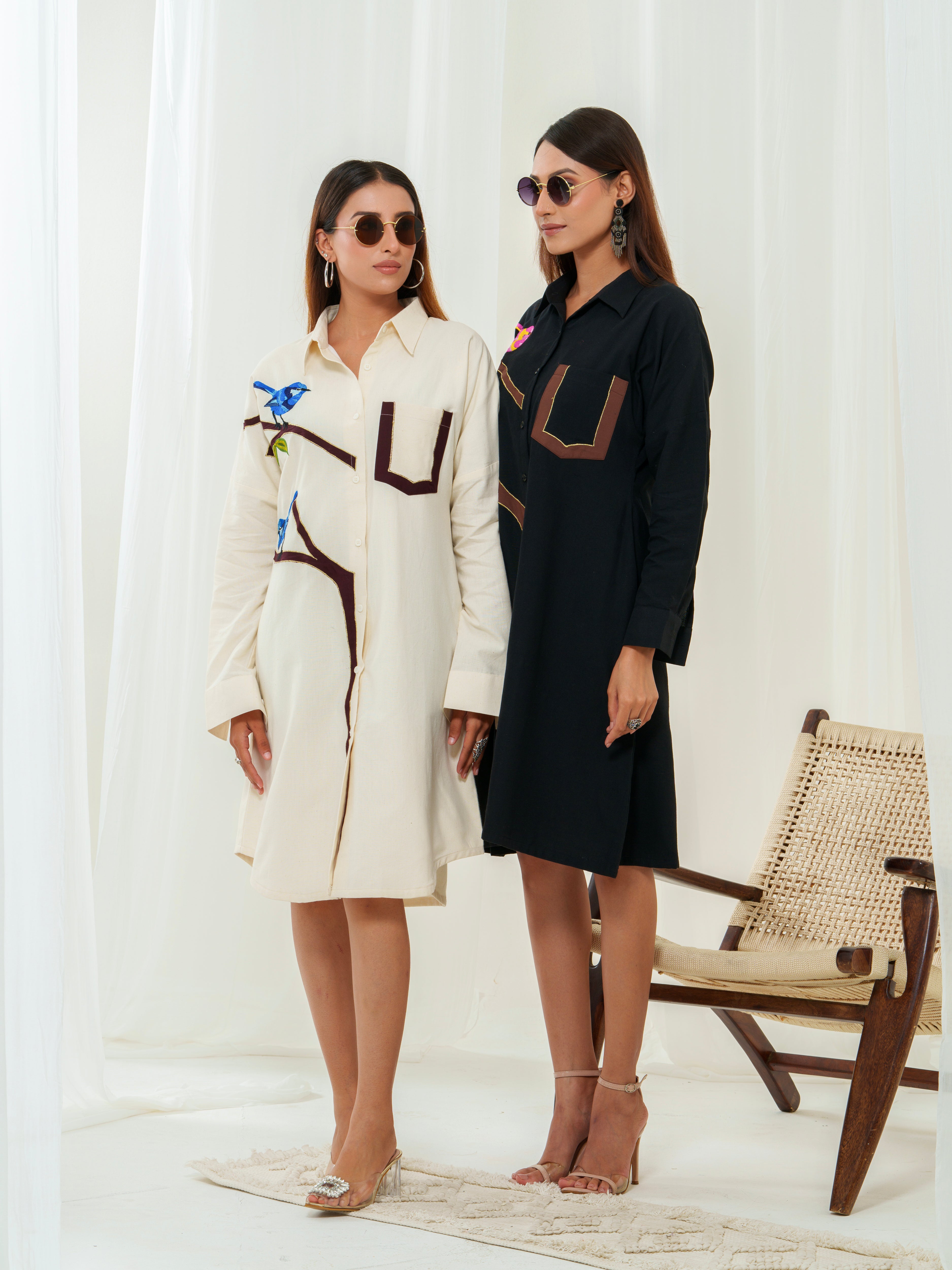 Handloom birdie bough shirt dress