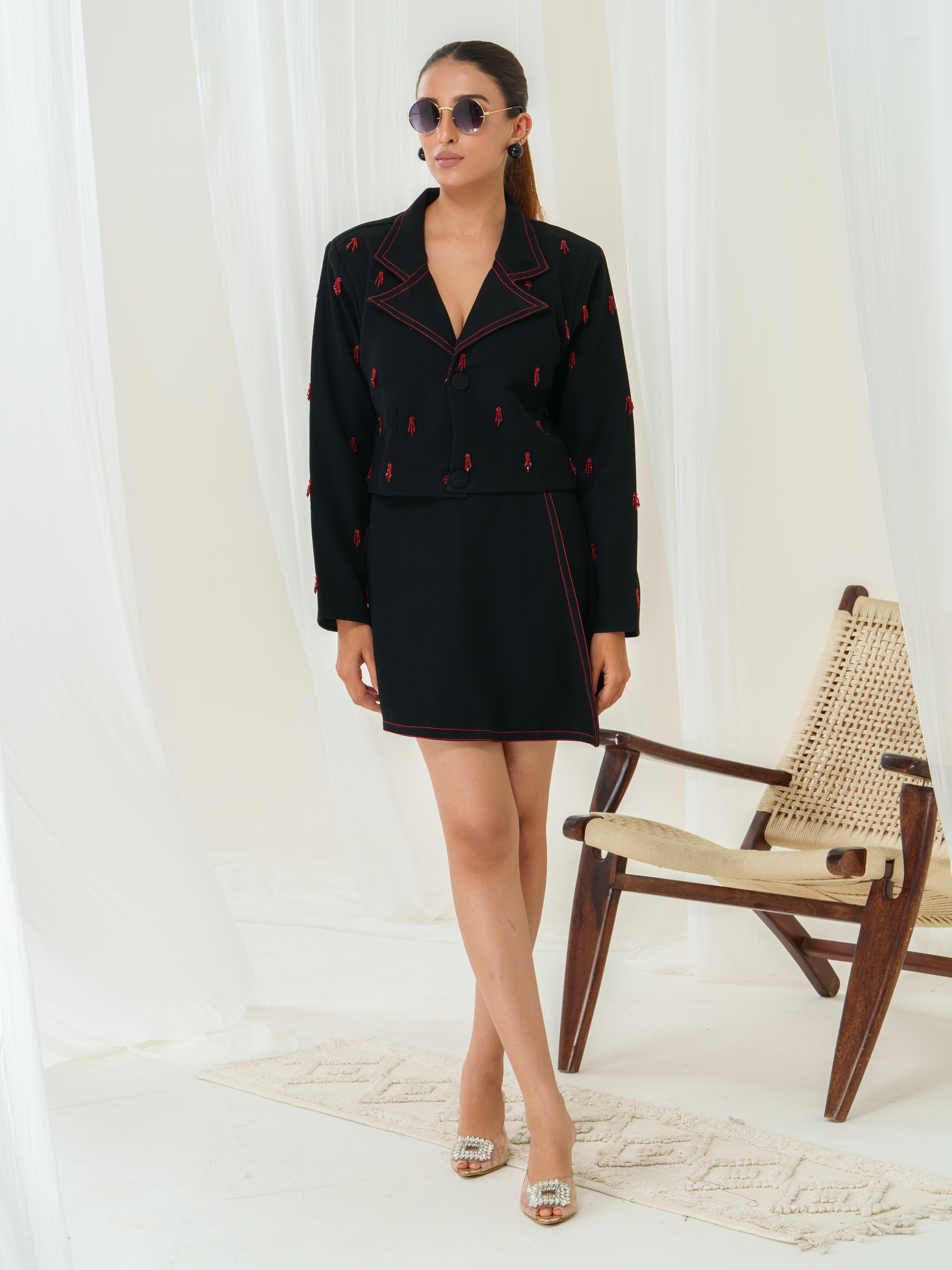 Sable Scarlet Crop Blazer Set