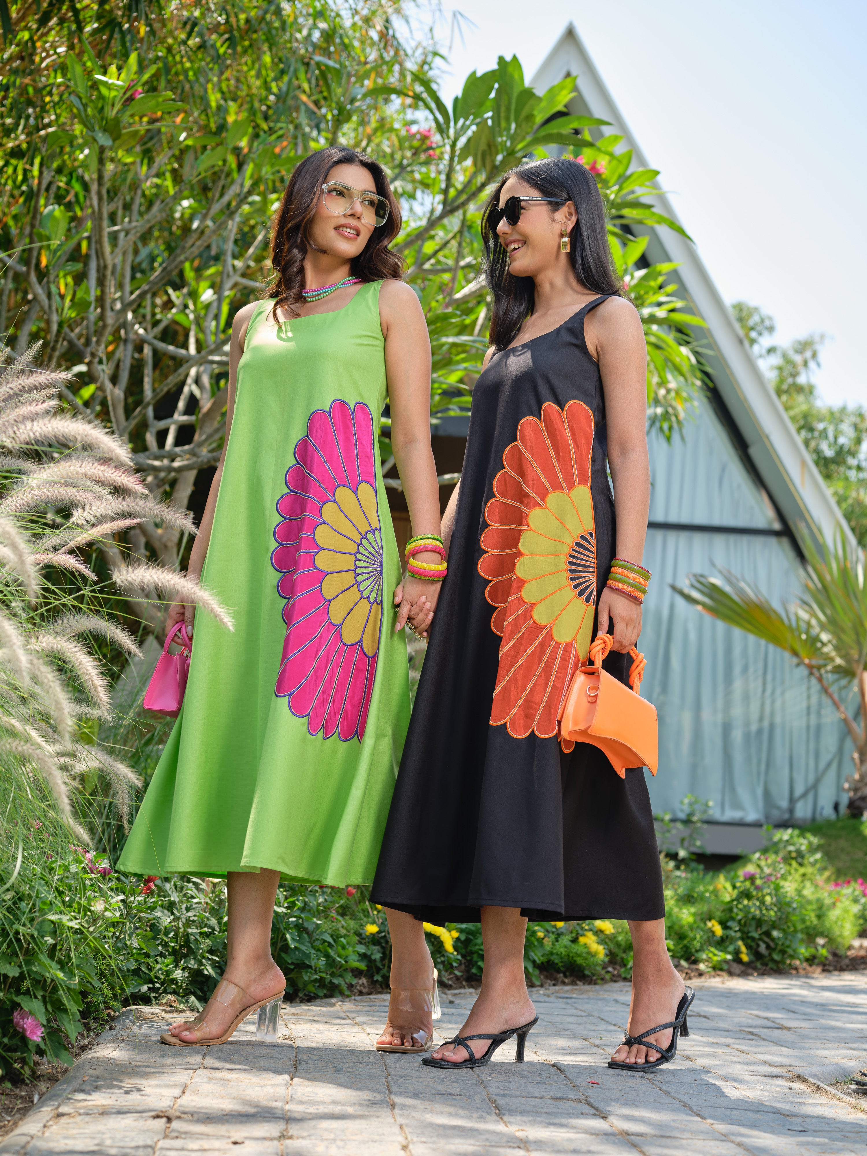 Sunset Flare Appliquéd Dress for Women