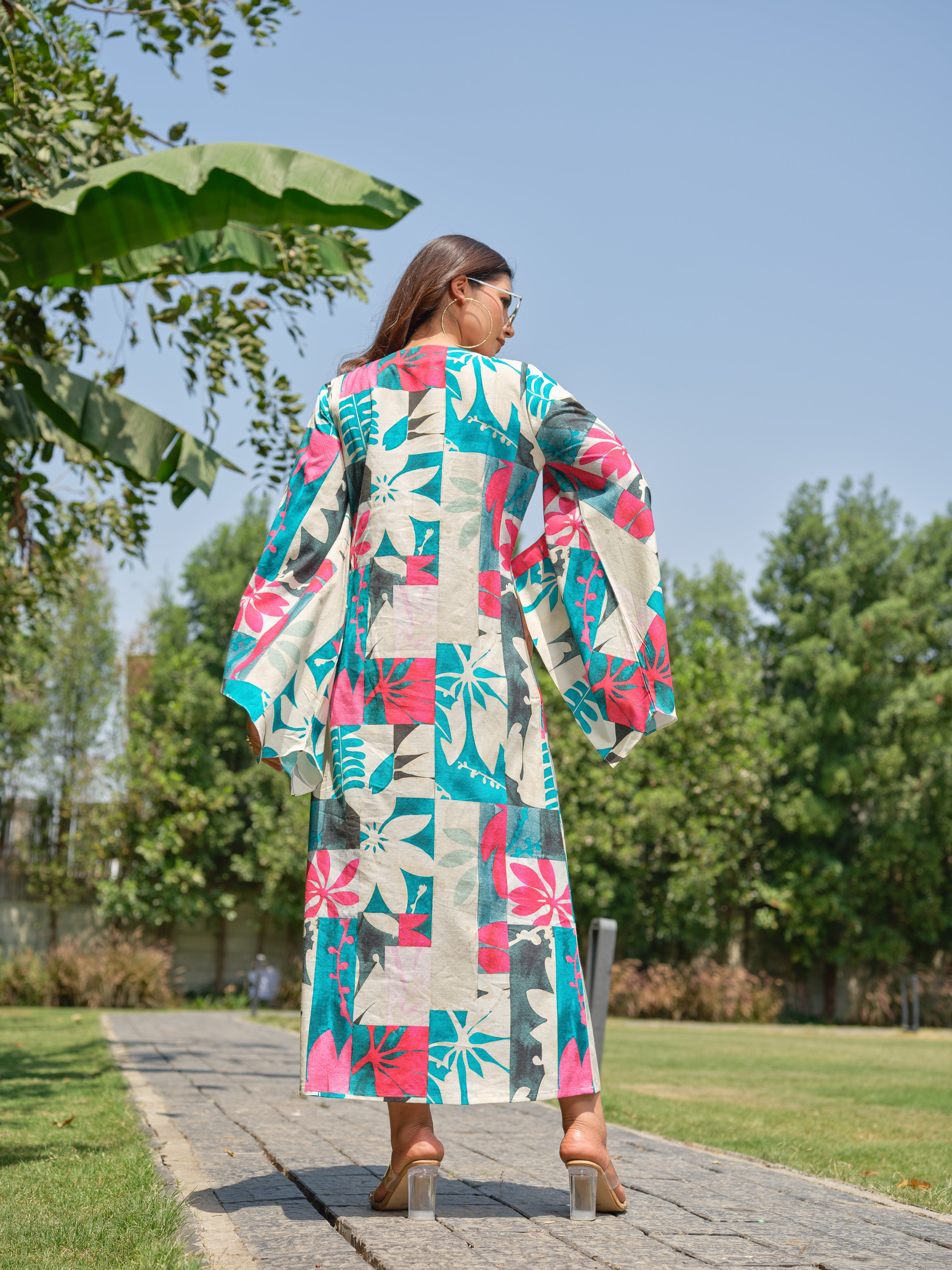 Aqua Flora Printed Kaftan for Women