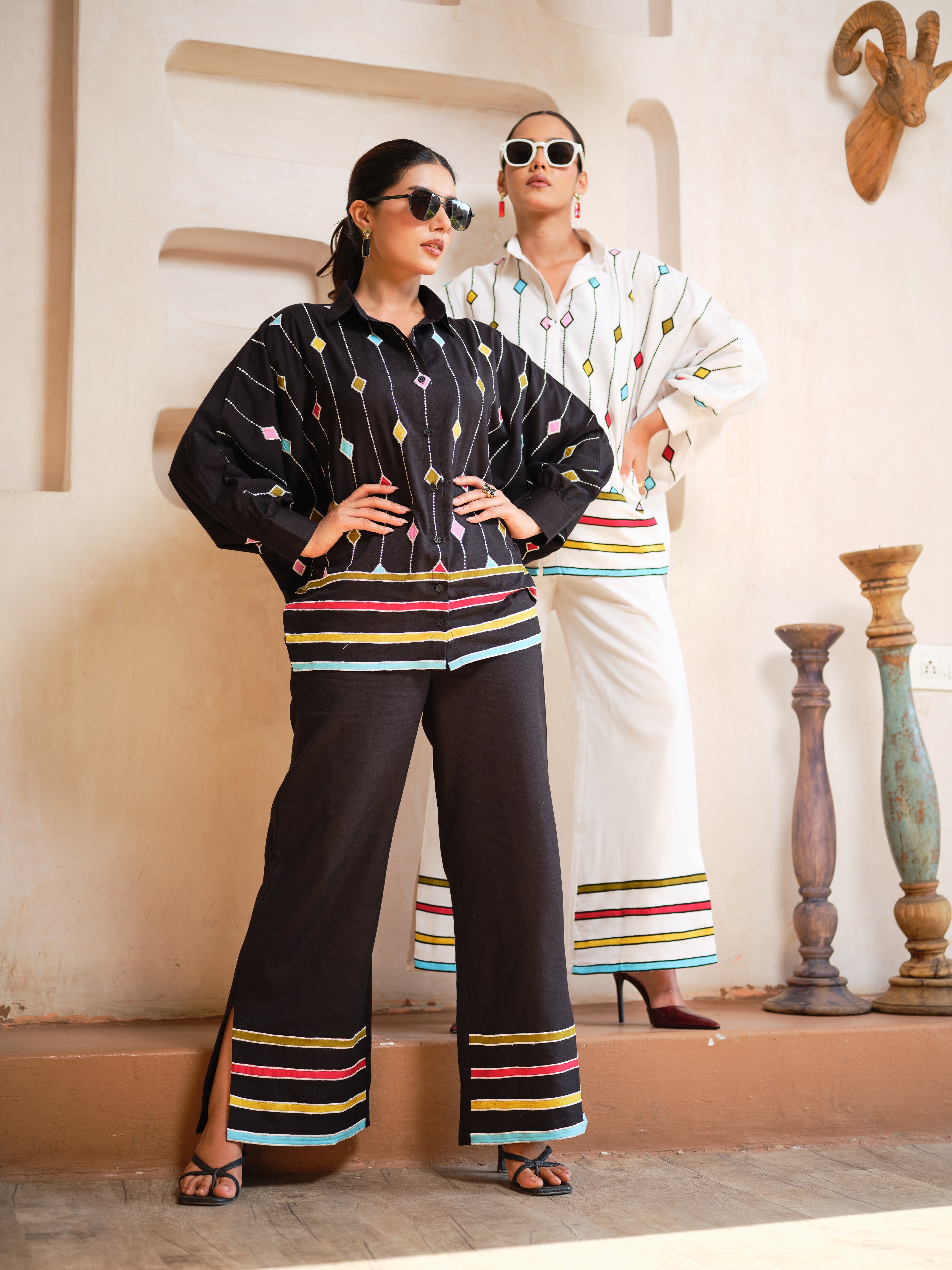 Chromatic Line Appliquéd Co-ord Set for Women