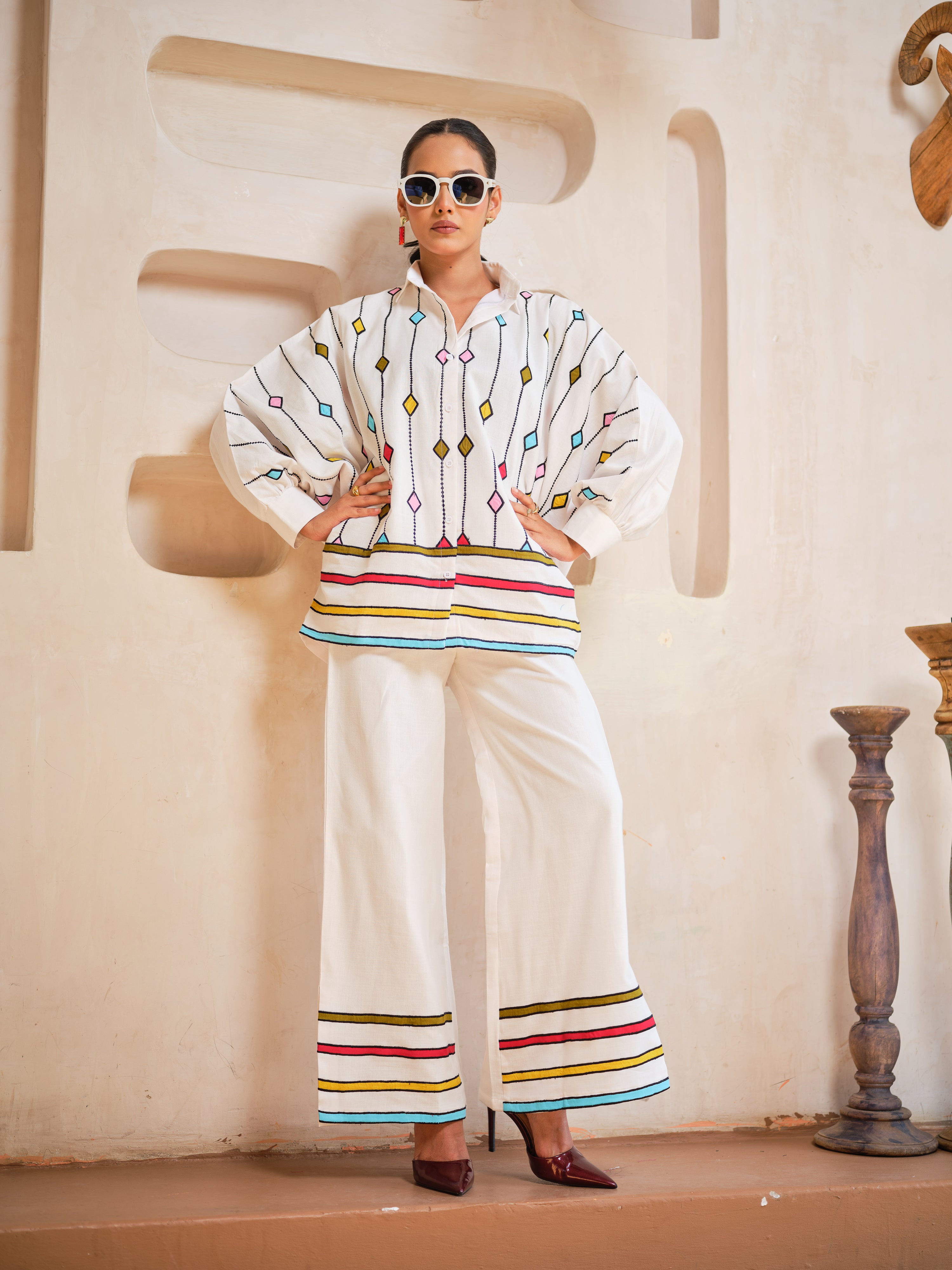 Chromatic Line Appliquéd Shirt for Women