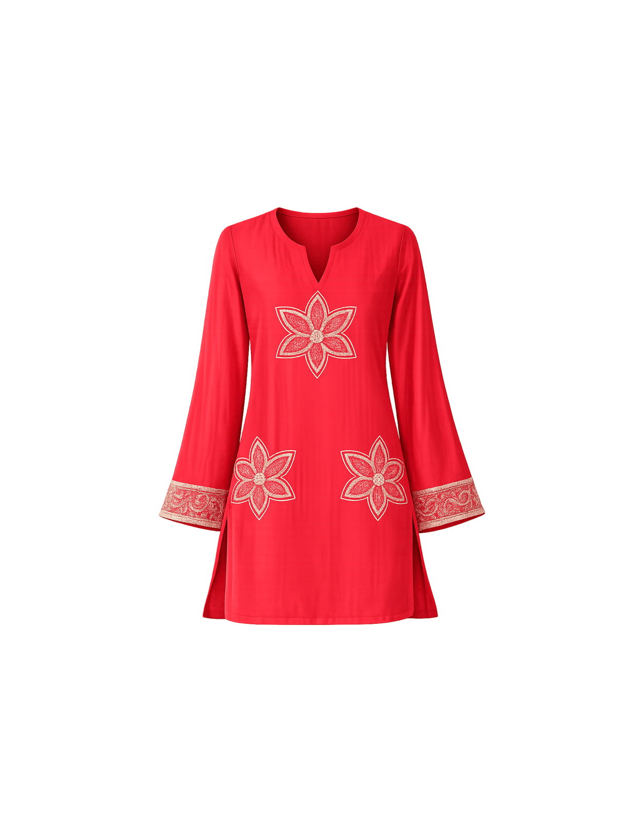 This elegant top is tailored in rich silk fabric, blending timeless allure with a modern edge. The front is adorned with intricately embroidered floral motifs, delicately rendered in golden zari and enhanced with fine hand-embellished kadhana work for depth and dimension. The embroidery extends gracefully along the sleeves, creating a seamless flow of artistry and balance. A perfect expression of classic charm reimagined through contemporary elegance, this piece is designed for effortless sophistication.