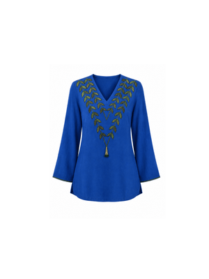 This elegant kurta features delicately hand-painted leaf motifs that celebrate the beauty of nature. Inspired by the vibrant hues of a botanical garden, it blends artistic expression with refined craftsmanship, creating a timeless and distinctive look.