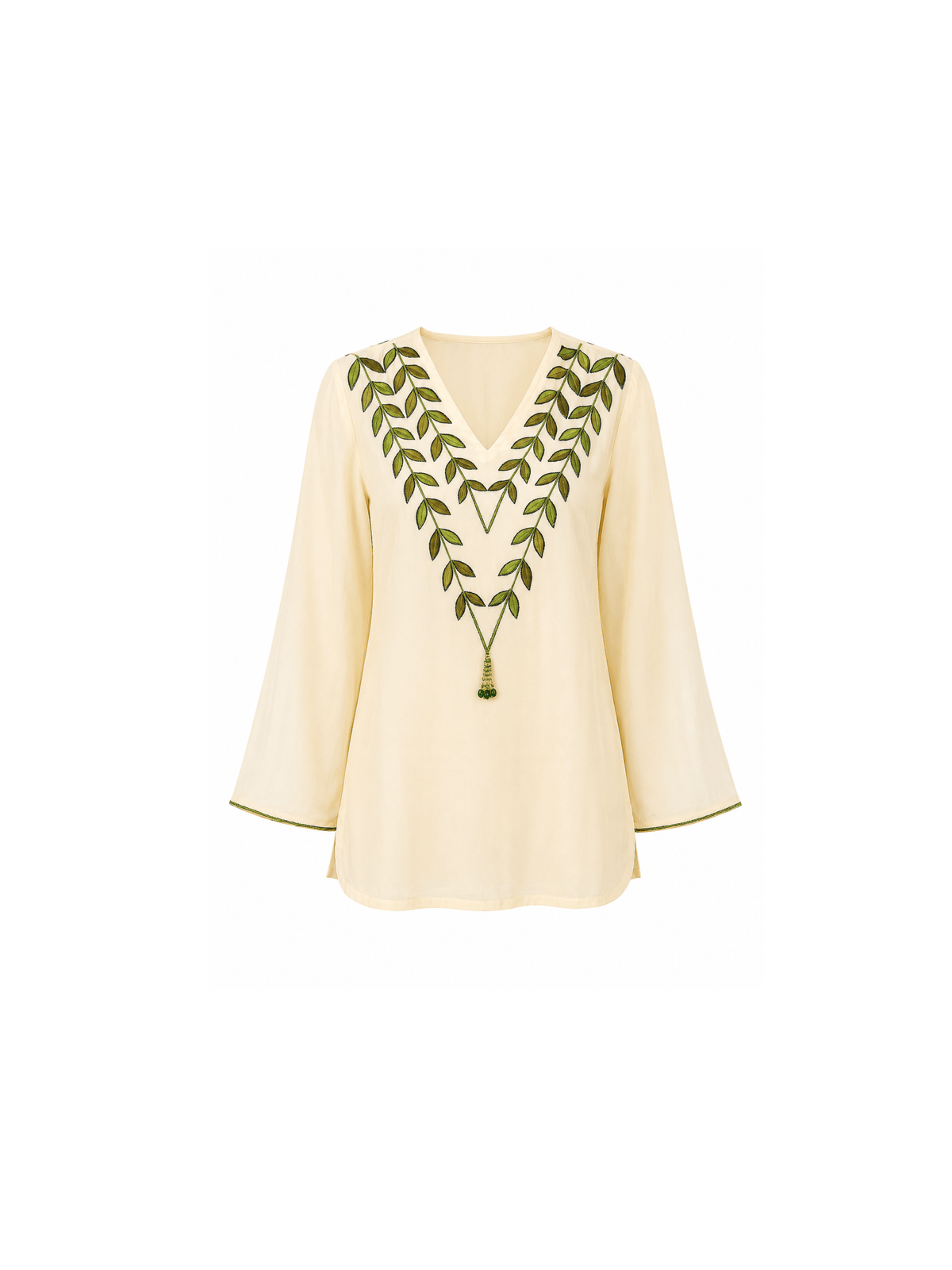 This elegant kurta features delicately hand-painted leaf motifs that celebrate the beauty of nature. Inspired by the vibrant hues of a botanical garden, it blends artistic expression with refined craftsmanship, creating a timeless and distinctive look.