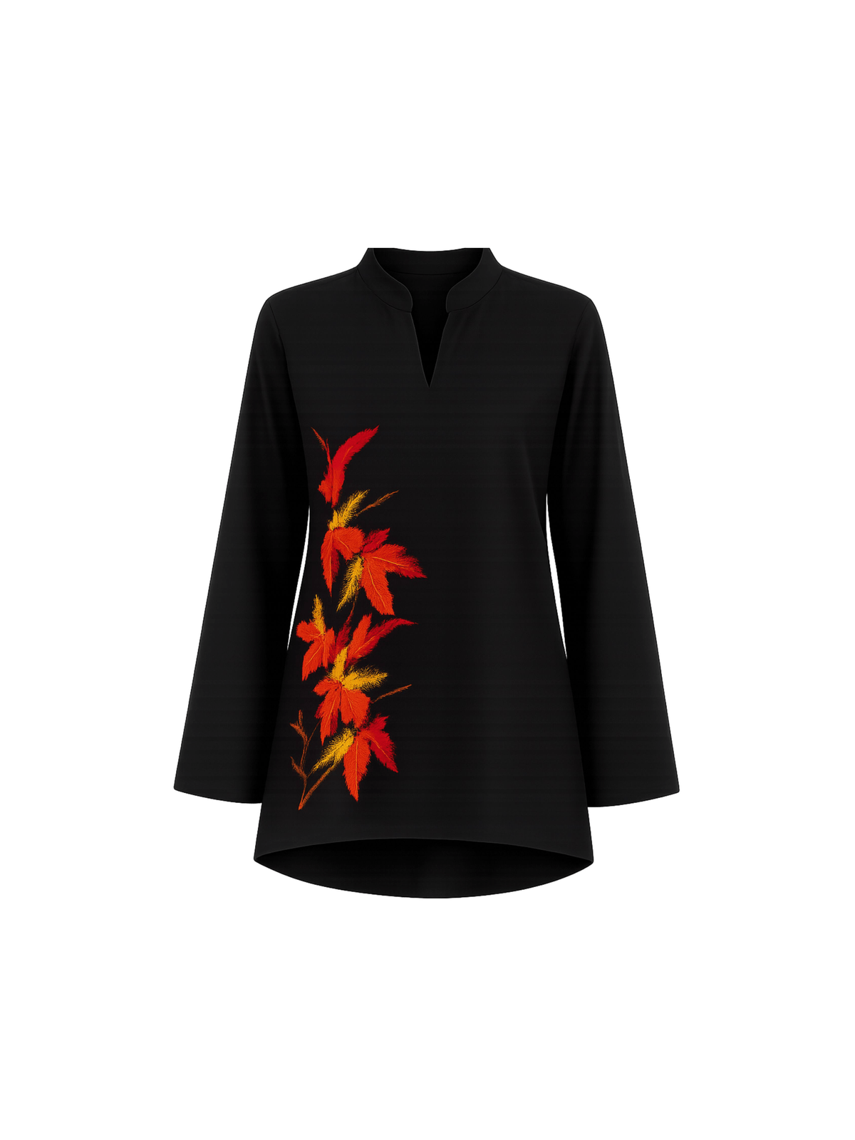Elevate your wardrobe with this chic Maple Leaves kurta, featuring a sleek V-neckline adorned with vibrant floral embroidery. The intricate detailing adds a touch of sophistication to its minimalist design, making it perfect for office wear, festive occasions, and elegant everyday styling.