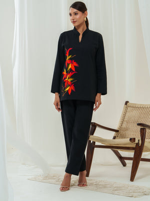 Elevate your wardrobe with this chic Maple Leaves kurta, featuring a sleek V-neckline adorned with vibrant floral embroidery. The intricate detailing adds a touch of sophistication to its minimalist design, making it perfect for office wear, festive occasions, and elegant everyday styling.