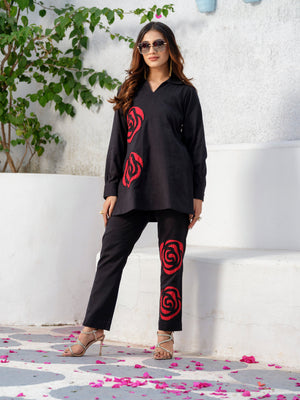 Part of the "Rose Royalty" collection, this elegant kurta blends sophistication with simplicity. Adorned with a delicate rose motif, it celebrates understated elegance through clean lines, refined detailing, and timeless design, making it a graceful addition to any wardrobe.