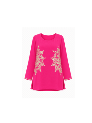 This refined top is tailored in luxurious crepe fabric, adorned with intricate embroidery and hand embellishments. Accented with golden zari and delicate kadhana work, the design embodies timeless artistry with a contemporary edge. The detailing extends gracefully across the sleeves, creating an elegant statement from every angle. An ode to effortless charm, this piece is crafted for the modern muse who embraces tradition with a touch of contemporary sophistication.