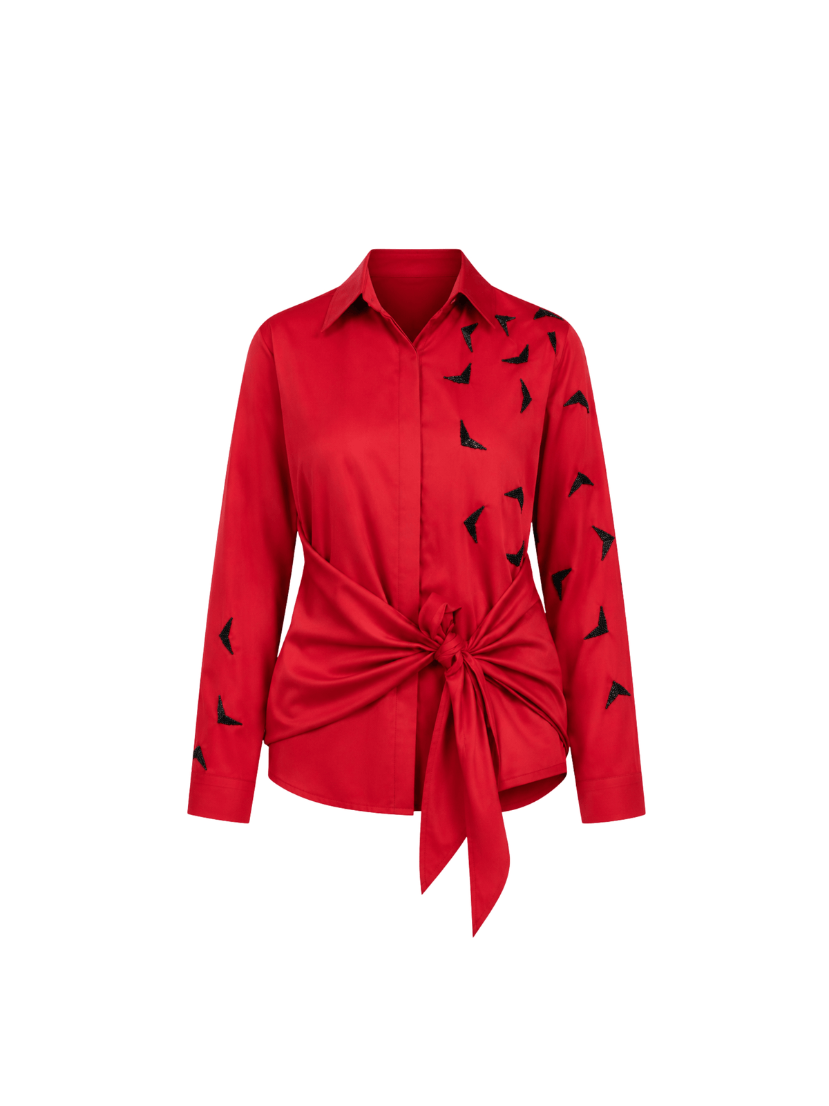 “Trigon” designer shirt features striking triangle handwork with a stylish front knot detail that enhances the silhouette beautifully. Crafted for both style and comfort, the design flatters all body types while offering an effortless and contemporary look throughout wear.