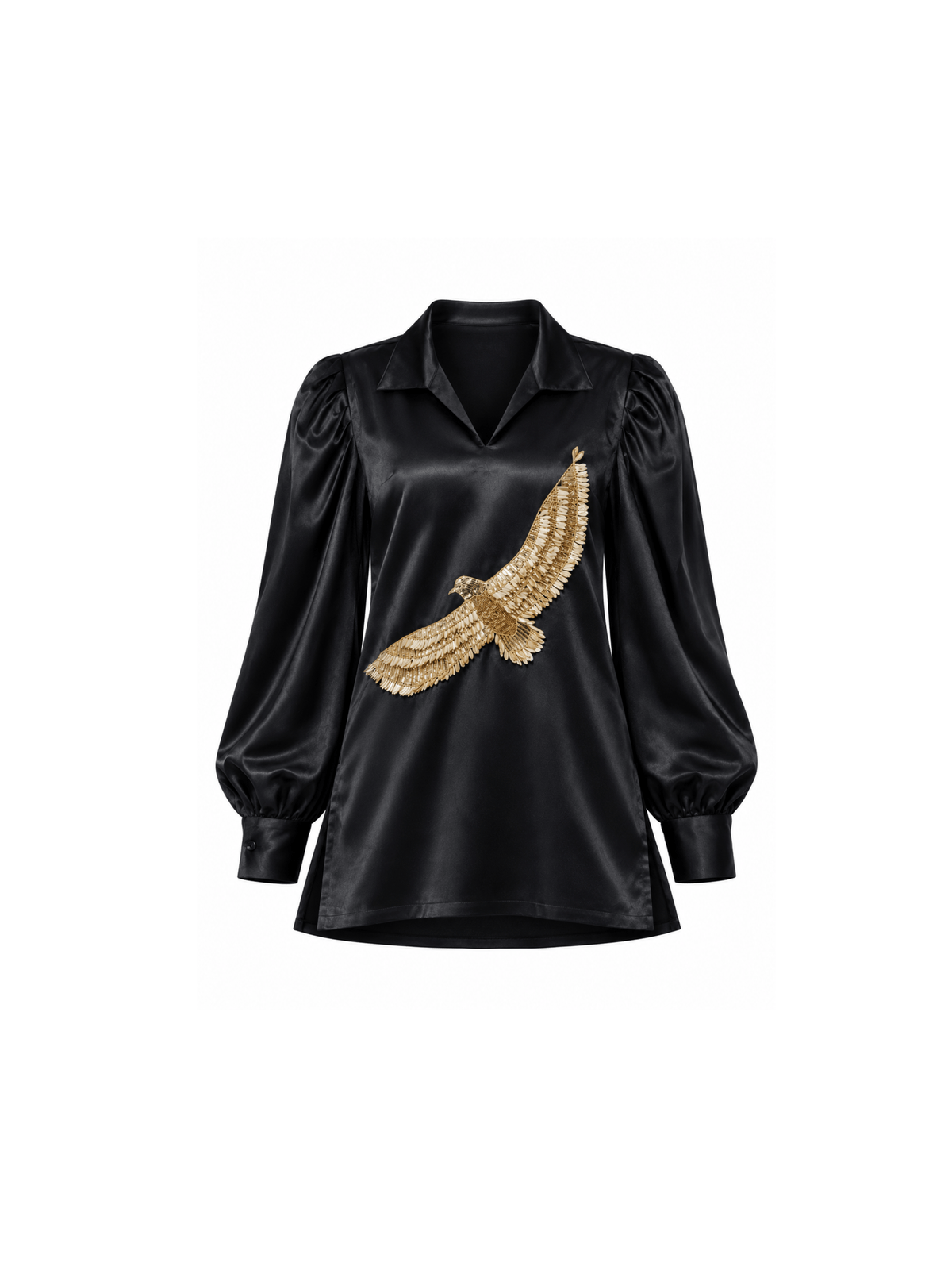 "Wingspan," a reflection of impeccable quality and timeless elegance. This co-ord set is crafted from the finest materials, ensuring a luxurious feel and comfort throughout wear. The highlight of this collection is the striking eagle patchwork, meticulously adorned with golden detailing, creating a regal and classy appeal.