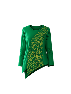 Step into effortless elegance with this uniquely designed top, crafted from high-quality crepe fabric known for its soft texture and graceful drape. The silhouette features an eye-catching asymmetrical cut, beautifully accented with metallic salli handwork&nbsp;and intricate embroidery that adds a touch of understated glamour. Blending contemporary design with refined craftsmanship, this piece is perfect for festive occasions, semi-formal events, and intimate gatherings.