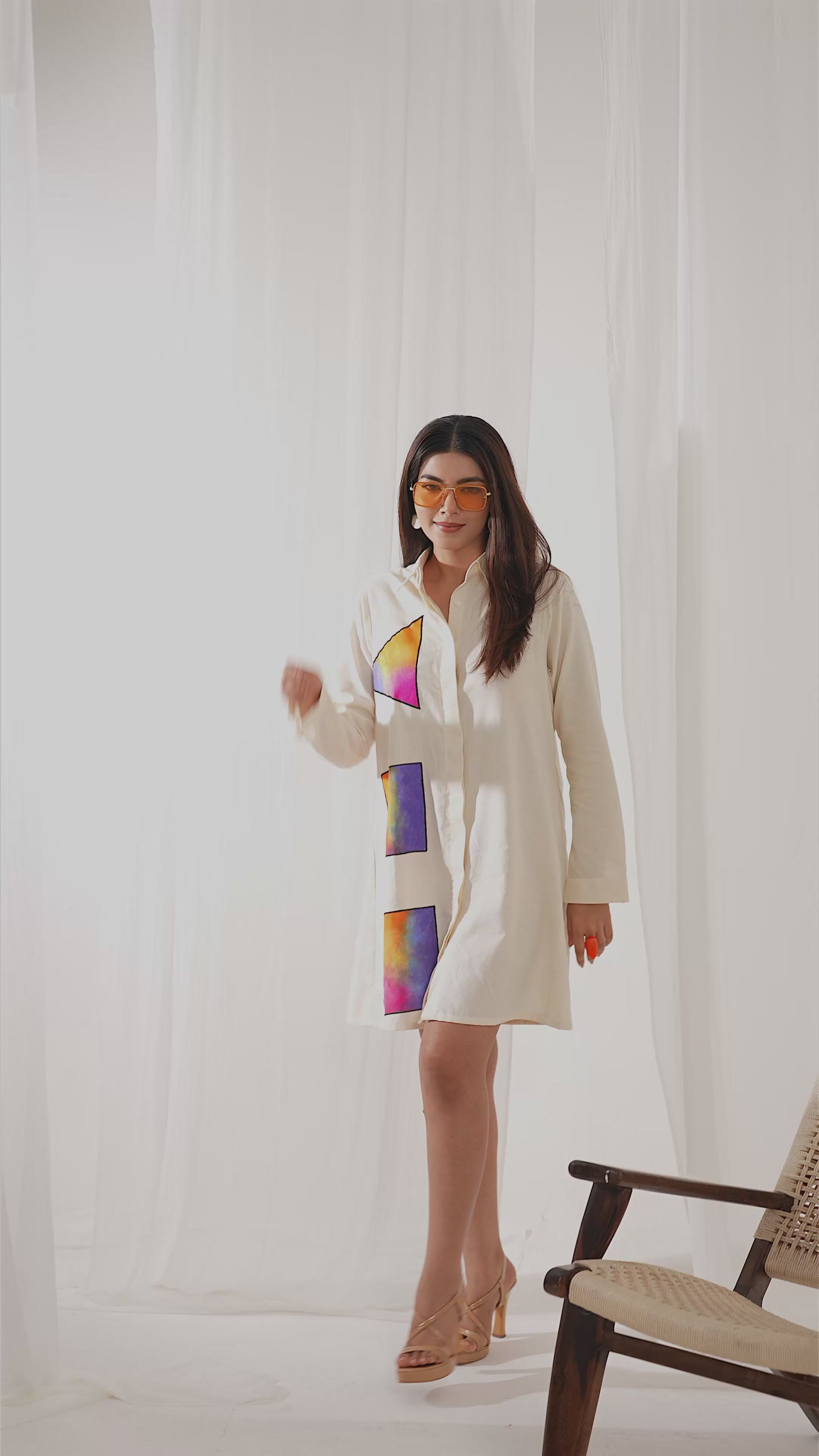 Handloom gradient block shirt dress